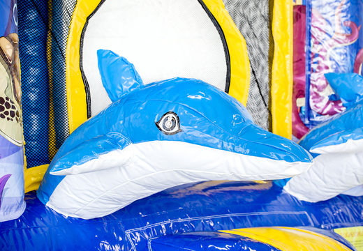 Buy mini inflatable multiplay dolphin themed bounce house with slide for kids. Order inflatable bounce houses online at JB Inflatables UK