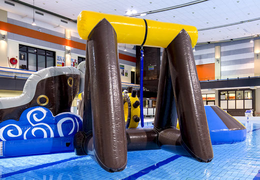 Inflatable airtight pirate play island with a vine, climbing tower, round slide and obstacles for both young and old. Buy inflatable pool games now online at JB Inflatables America