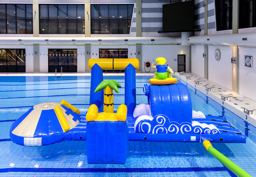 Get an airtight inflatable surfer play island with a vine, climbing tower, round slide and obstacles for both young and old. Order inflatable pool games now online at JB Inflatables America