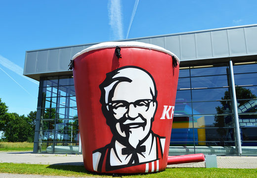 Buy a full color print 3 meter high KFC bucket inflatable product replica and a blower now. Order  blow-up promotionals online at JB Inflatables UK