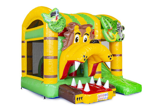 Mini inflatable multiplay bouncy castle in jungleworld theme for children. Order inflatable bouncy castles online at JB Inflatables UK