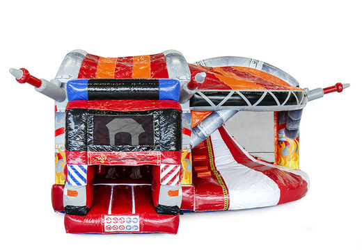Fire brigade themed bouncy castle with a slide for children. Buy inflatable bouncy castles online at JB Inflatables UK