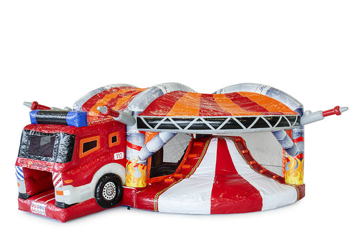 Buy an inflatable indoor multi-play bouncy castle in the theme of fire brigade with slide for children. Order inflatable bouncy castles online at JB Inflatables UK