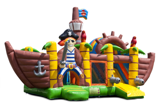 Buy an inflatable indoor multiplay bouncy castle with slide in pirate ship theme for children. Order inflatable bouncy castles online at JB Inflatables UK