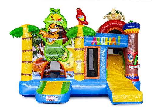 Medium inflatable multiplay bouncy castle in hawaii theme for children. Order inflatable bouncy castles online at JB Inflatables UK