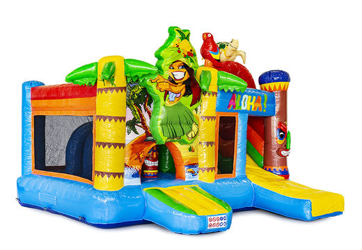 Order medium inflatable tropical bouncy castle with slide for children. Buy inflatable bouncy castles online at JB Inflatables UK