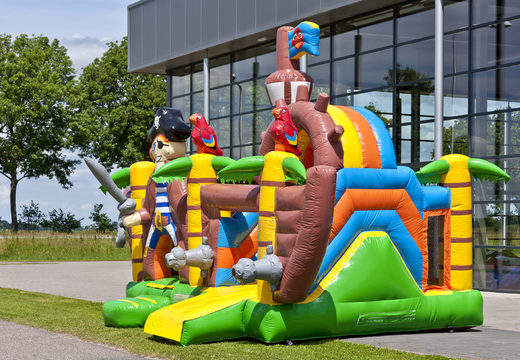 Order mini inflatable with slide pirate boat bouncy castle with slide for children. Buy inflatable bouncy castles online at JB Inflatables UK