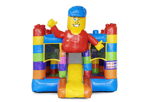 Mini inflatable superblocks-themed bouncy castle with slide to buy at JB Inflatables. Buy inflatable bouncy castles at JB Inflatables UK