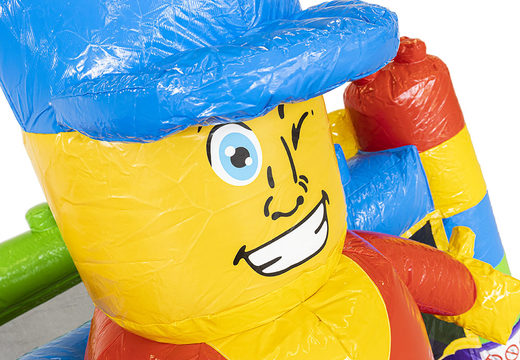 Superblocks-themed mini inflatable bouncer with slide to buy. Order inflatable bouncers online at JB Inflatables UK