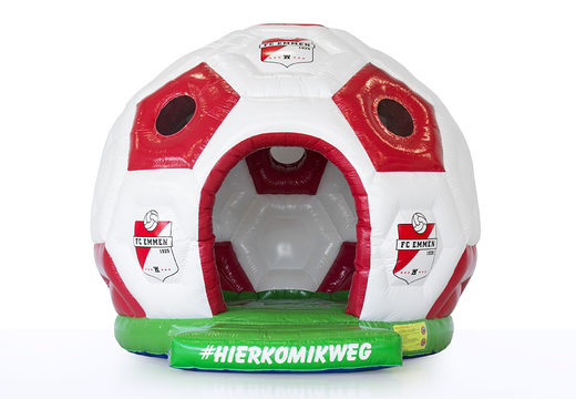 Buy promotional FC Emmen bouncy castle in round football shape. Order custom made inflatable bouncy castles in your own personal style at JB Inflatables UK now