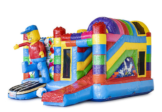 Buy inflatable indoor multiplay bouncy castle in the theme superblocks lego with slide for children. Order inflatable bouncy castles online at JB Inflatables UK