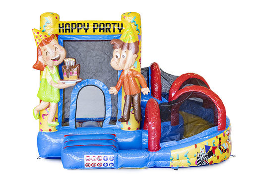 Mini inflatable multiplay bouncy castle in party theme for children. Order inflatable bouncy castles online at JB Inflatables UK