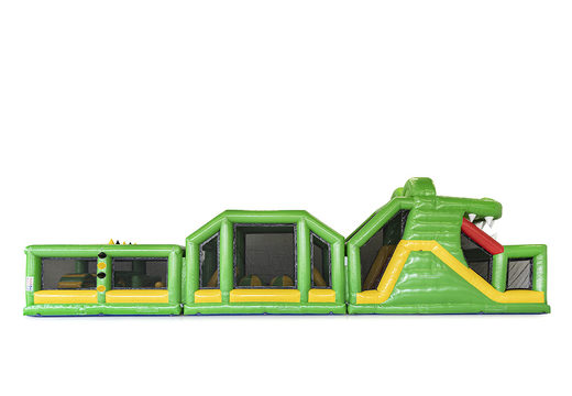 Obstacle course 19 meters long in crocodile theme with matching 3D objects for children. Order inflatable obstacle courses now online at JB Inflatables UK