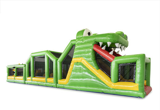 Order an obstacle course 19 meters long in a crocodile theme with appropriate 3D objects for kids. Buy inflatable obstacle courses online now at JB Inflatables UK