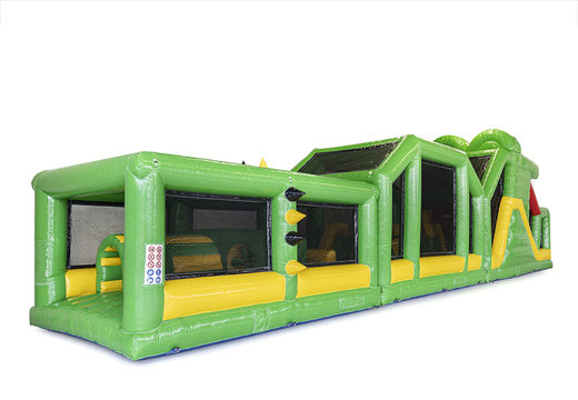 Inflatable 19 meter modular obstacle course in crocodile theme with matching 3D objects for children. Buy inflatable obstacle courses online now at JB Inflatables UK