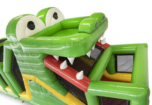 Order modular crocodile obstacle course, 19 meters long with appropriate 3D objects for kids. Buy inflatable obstacle courses online now at JB Inflatables UK