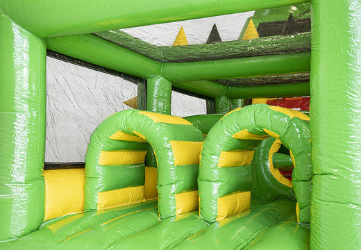 Crocodile inflatable 19m obstacle course with matching 3D objects for kids. Buy inflatable obstacle courses online now at JB Inflatables UK