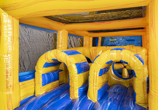 Order modular 13.5 meter long obstacle course in marble theme with appropriate 3D objects for children. Buy inflatable obstacle courses online now at JB Inflatables UK