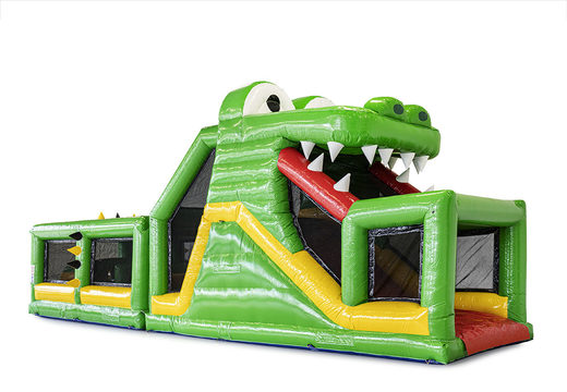 Inflatable modular obstacle course in crocodile theme with matching 3D objects for children. Buy inflatable obstacle courses online now at JB Inflatables UK