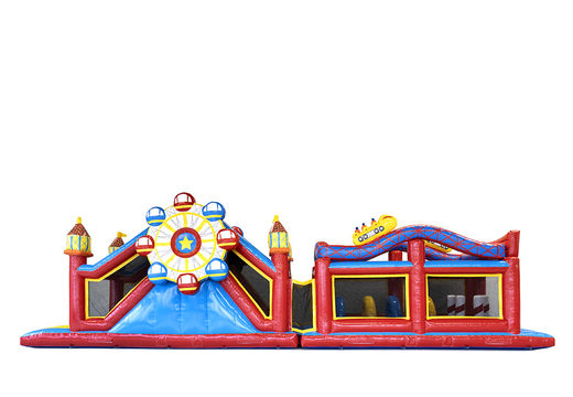 Order a unique 17 meter wide obstacle course in a rollercoaster theme for children. Buy inflatable obstacle courses online now at JB Inflatables UK