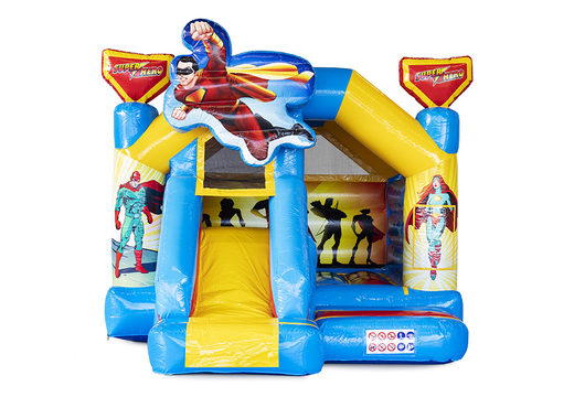 Superhero themed inflatable slide combo bouncy castle for sale at JB Inflatables UK. Order inflatable bouncy castles with slide at JB Inflatables UK