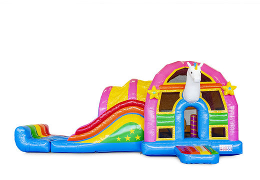 Custom made Super Unicorn Multiplay  bouncy castles suitable for various events. Order customized bouncy castles at JB Promotions UK