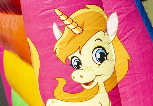 Small inflatable bouncy castle unicorn theme for sale for kids. Buy bouncy castles at JB Inflatables online