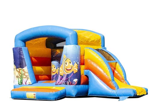 Small multifun inflatable bounce house blue for kids for sale in sea theme. Online available at JB Inflatables UK 
