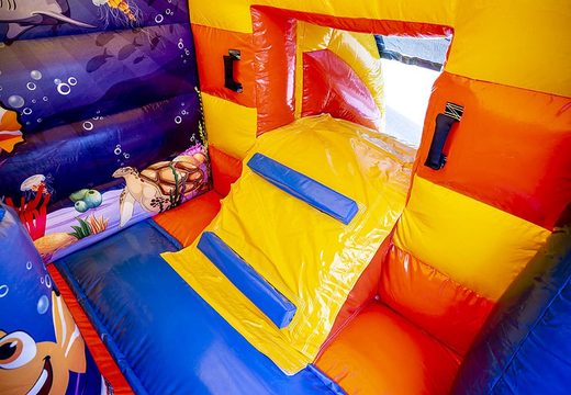 Small seaworld theme multifun inflatable bounce house with a roof for sale at JB Inflatables UK online