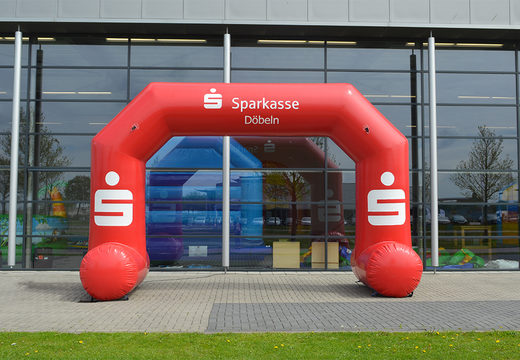 Buy a custom made sparkasse inflatable advertisement arch at JB Promotions UK. Request a free design for an advertising inflatable arch in your own style now