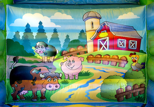 Buy a midi bounce house with a farm theme for kids. Visit JB Inflatables UK online