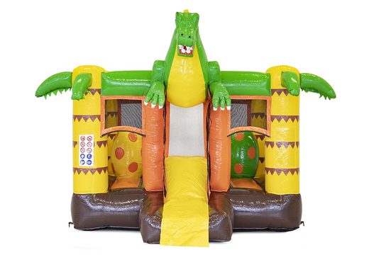 Buy mini multiplay inflatable bouncy castle in dinosaur theme with slide for kids. Order inflatable bouncy castles with slide at JB Inflatables UK
