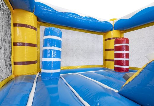 Dolphin-themed mini multiplay inflatable bounce house with slide for sale. Buy inflatable bounce houses with slide for children online at JB Inflatables UK