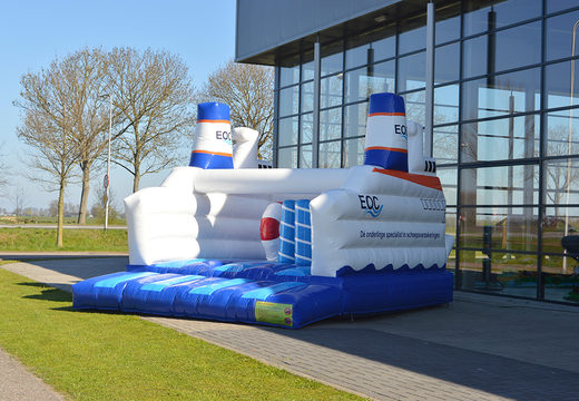Have a bespoke EOC Ship bouncy castle made in your own corporate identity at JB Promotions UK. Order online promotional inflatables in all shapes and sizes