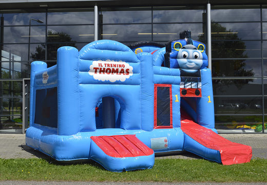 Bespoke Thomas the train multiplay bouncy castle ideal for various events for sale. Buy custom made inflatable promotional bouncers online from JB Inflatables UK now