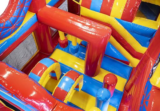 Medium inflatable multiplay bouncer in rollercoaster theme with slide for children. Order inflatable bouncers online at JB Inflatables UK