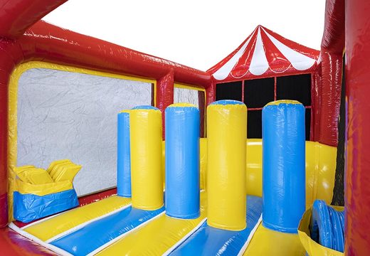 Order bouncy castle with obstacle course and tic tac toe game for children. Buy bouncy castles online at JB Inflatables UK