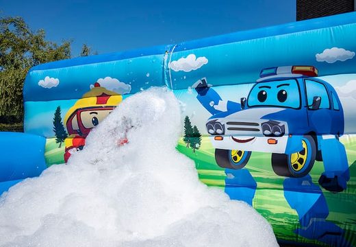 Opblaasbaar open bubble boarding springkussen met schuim bestellen in thema auto cars voor kinderen
