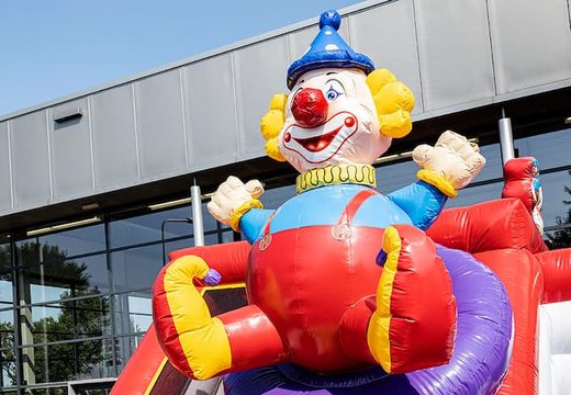 Inflatable bouncer in the circus theme with slides and fun obstacles with prints for children. Buy bouncers online at JB Inflatables UK