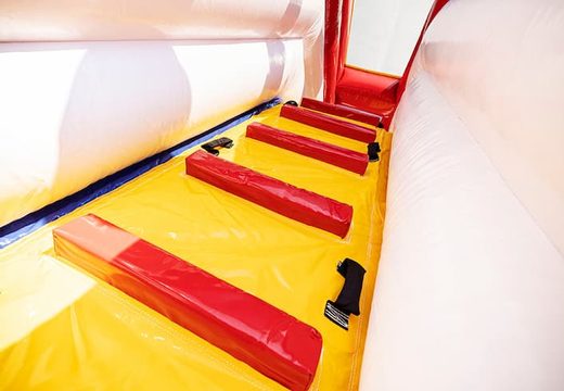 Buy a large circus themed inflatable bouncer with multiple slides and all sorts of fun obstacles with themed prints for kids. Order bouncers online at JB Inflatables UK