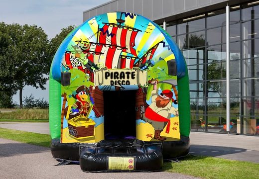 For sale disco multi-themed 4,5meters pirate themed bouncer for children. Order inflatable bouncers at JB Inflatables UK