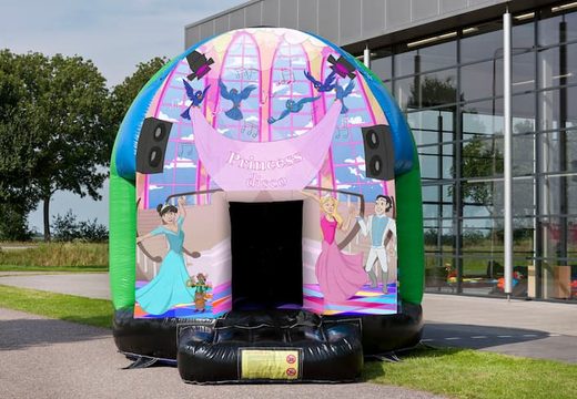 Disco multi-themed 4,5m bounce house for sale in the Princess theme for kids. Order inflatable bounce houses online at JB Inflatables UK