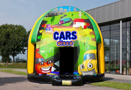 Buy now disco multi-themed 5.5m bouncy castle in Cars theme for kids. Order inflatable bouncy castles online at JB Inflatables UK