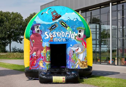 For sale disco multi-themed 5.5m bouncer in Seaworld theme for kids. Order inflatable bouncers now online at JB Inflatables UK