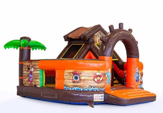Buy inflatable open multiplay bouncy castle with slide in pirate theme for kids Order bouncy castles online at JB Inflatables UK