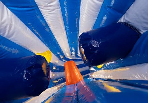 Inflatable shark-themed crawl tunnel with obstacles, use a climbing ramp and slide for kids. Buy bouncers online at JB Inflatables UK