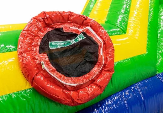 Crocodile crawl tunnel bouncy castle with obstacles, a climbing slope and sliding slope for kids. Buy bouncy castles online at JB Inflatables UK