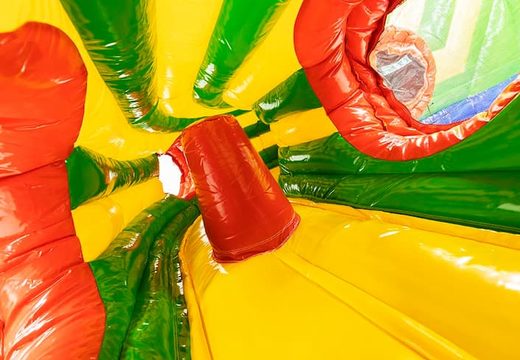 Buy a covered crawl tunnel bouncer in the crocodile theme with obstacles, a climbing slope and a slide for children. Order bouncers online at JB Inflatables UK