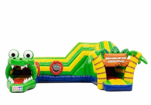 Crocodile-themed indoor inflatable crawl tunnel for kids. Buy bouncy castles online now at JB Inflatables UK