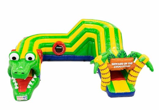Crawl tunnel crocodile bouncy castle with obstacles, a climbing ramp and sliding ramp for kids. Buy bouncy castles online at JB Inflatables UK